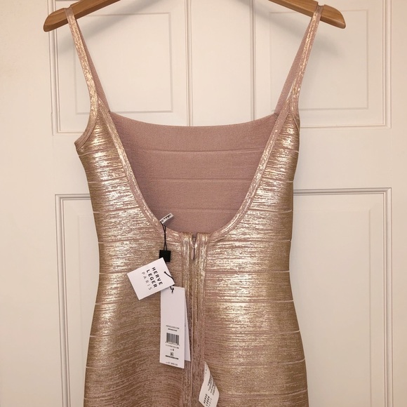 ✖️SOLD✖️Hervé Legér Metallic Gown Rose Gold - Picture 12 of 14